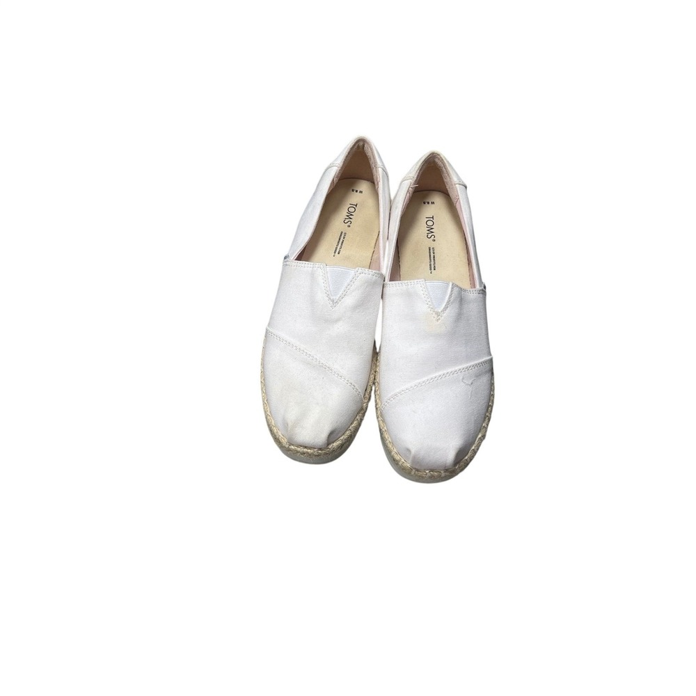 TOMS Womens 8.5 White Canvas Platform Espadrille Alpargata Pastel Stripe Shoes